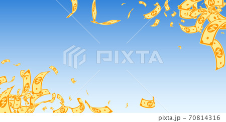 Korean won notes falling. Messy WON bills on blue Korean won notes falling. Messy WON bills on blue 70814316