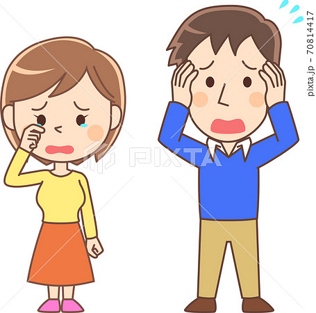 泣く女性と焦る男性のイラスト素材