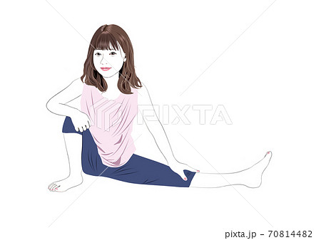 片足を伸ばし股関節ストレッチする若い女性のイラスト素材