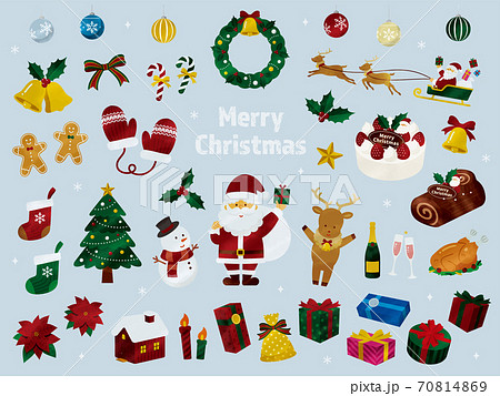 クリスマスのベクターイラストセット　シックな水彩風 70814869