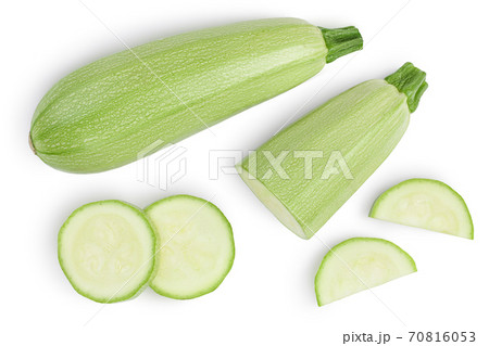 zucchini or marrow isolated on white background with clipping path and full depth of field. Top view. Flat lay zucchini or marrow isolated on white background with clipping path and full depth of field. Top view. Flat lay 70816053