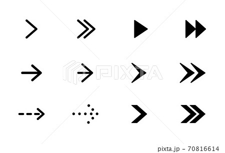 矢印のアイコンのセット シンプル ビジネス 三角 方向 再生 標識 ベクトル ピクトグラム 記号のイラスト素材