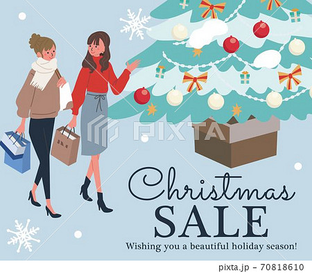 クリスマスセールのバナー　アイソメトリック　クリスマスの人々　イラスト 70818610