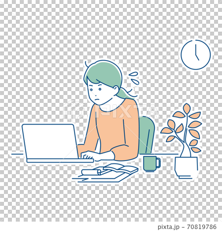 Remote work / Women who work impatiently / 3 colors 70819786