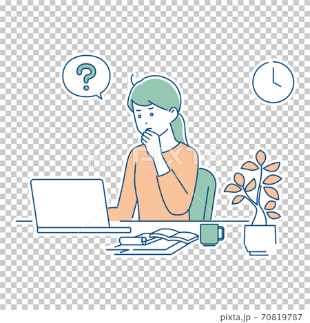 Remote work / woman with question mark / 3 colors 70819787
