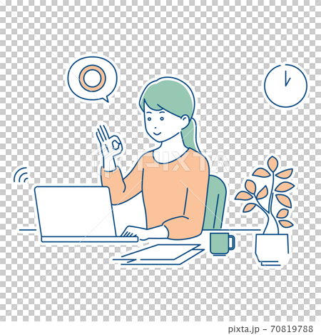 Remote work / Women with OK gestures / 3 colors 70819788