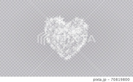 Heart shaped snowflakes in a flat style in continuous drawing lines. Trace of white dust. Magic abstract background isolated on on transparent background. Miracle and magic. Vector illustration flat 70819800