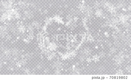 Heart shaped snowflakes in a flat style in continuous drawing lines. Trace of white dust. Magic abstract background isolated on on transparent background. Miracle and magic. Vector illustration flat 70819802