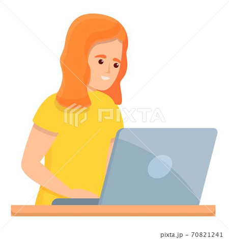 Woman with laptop icon, cartoon style 70821241