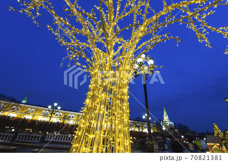 Christmas (New Year holidays) decoration in Moscow (at night), Russia-- Manege Square near the Kremlin Christmas (New Year holidays) decoration in Moscow (at night), Russia-- Manege Square near the Kremlin 70821381