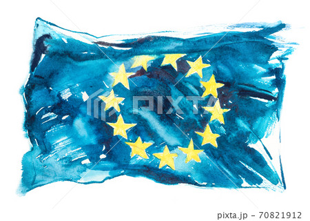 Sweden, Swedish flag. Hand drawn watercolor illustration. 70821912