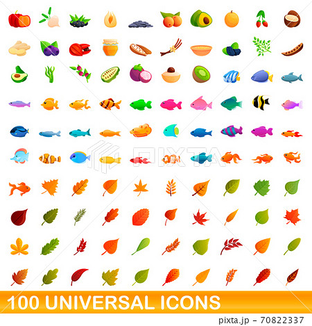 100 universal icons set, cartoon style 70822337