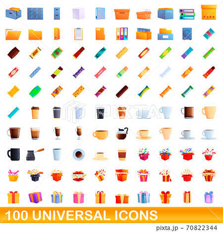 100 universal icons set, cartoon style 70822344