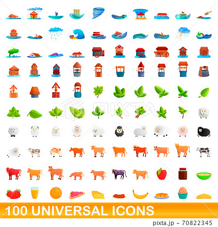 100 universal icons set, cartoon style 70822345
