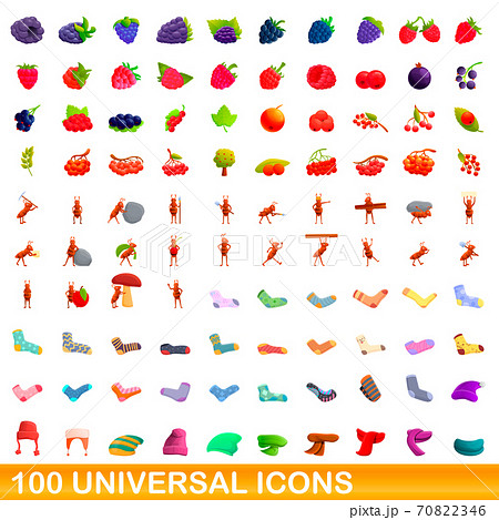 100 universal icons set, cartoon style 100 universal icons set, cartoon style 70822346