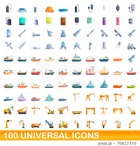 100 universal icons set, cartoon style 70822350