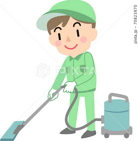 掃除機をかける男性の清掃業者のイラスト素材