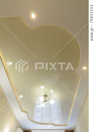 Rich multi-level stretch ceiling with original shape 70825553