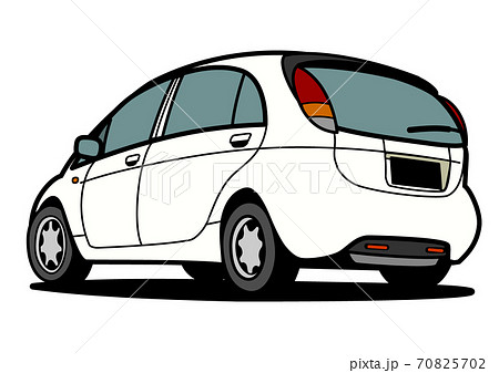 丸っこい軽自動車　リアビュー　白色系　自動車イラスト 70825702