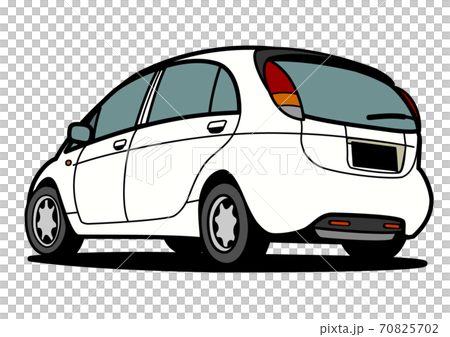 丸っこい軽自動車　リアビュー　白色系　自動車イラスト 70825702