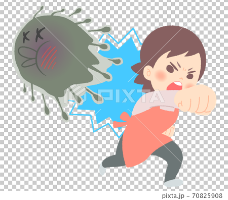 カビ菌撃退！戦う主婦のイラスト - 素手 70825908