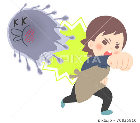 カビ菌撃退！戦う主婦のイラスト - 素手 70825910