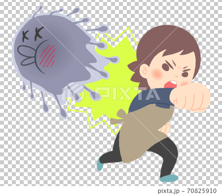 カビ菌撃退！戦う主婦のイラスト - 素手 70825910