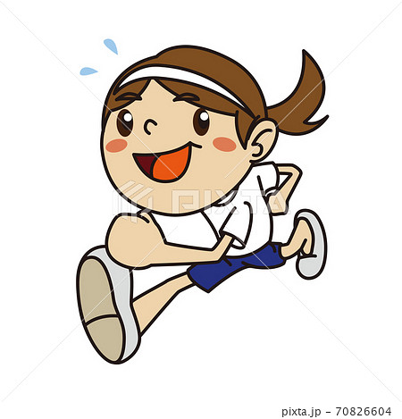 運動会の徒競走で走る女子生徒のイラストのイラスト素材