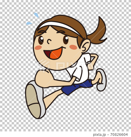 Illustration of a female student running in a foot race of an athletic meet 70826604