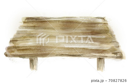 木のテーブル正面斜め上からの手描きイラスト 手描きの背景素材のイラスト素材 7076