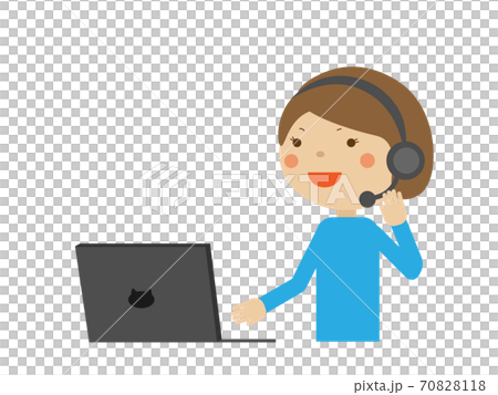 戴著耳機的電話中心女人的上半身的插圖 70828118