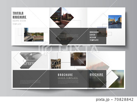 Vector layout of square format covers design templates with geometric simple shapes, lines and photo place for trifold brochure, flyer, magazine, cover design, book, brochure cover. 70828842
