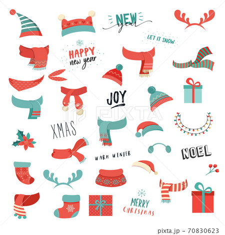 Colorful Christmas hats, scarfs and other accessories  70830623