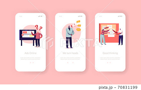 Marketing Agency Mobile App Page Onboard Screen Template. Characters Sticking Advertising, HR Agent Yelling in Megaphone Marketing Agency Mobile App Page Onboard Screen Template. Characters Sticking Advertising, HR Agent Yelling in Megaphone 70831199