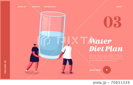 Aqua Refreshment, Wellbeing Landing Page Template. Tiny Characters Carry Huge Glass with Fresh Water. Healthy Lifestyle Aqua Refreshment, Wellbeing Landing Page Template. Tiny Characters Carry Huge Glass with Fresh Water. Healthy Lifestyle 70831339