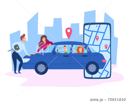 Cartoon Color Characters People Sharing Car Concept. Vector Cartoon Color Characters People Sharing Car Concept. Vector 70831830