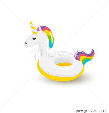 Unicorn inflatable pool float. Realistic swimming inflatable circle in the form of a unicorn. Swimming circle. Realistic summertime illustration.   70832016