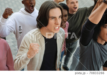 Top view of diverce people making strike on the street Top view of diverce people making strike on the street 70833266