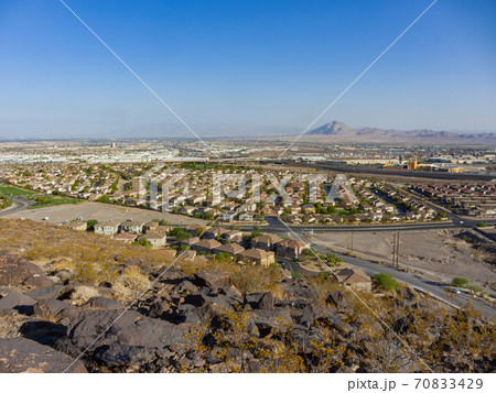 Sunny high angle view of the Henderson skyline Sunny high angle view of the Henderson skyline 70833429