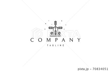 Vector logo on which an abstract image of a mill with trees on the sides. 70834051