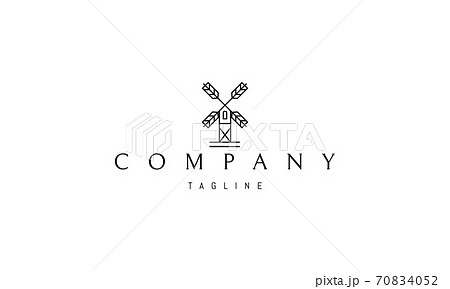 Vector logo in which an abstract image of a tall mill with wheat instead of blades. 70834052