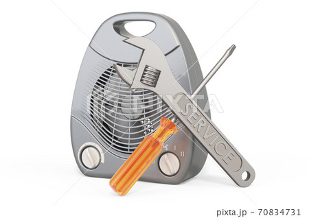 Repair and service of fan heater, 3D rendering 70834731