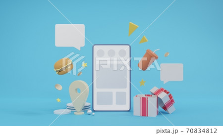 Concept of delivery food. 3D phone with food. 3d rendering 70834812