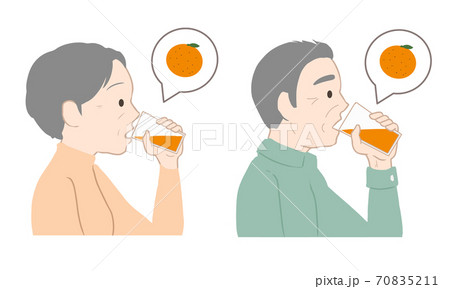 オレンジジュースを飲む 高齢者 線無し のイラスト素材
