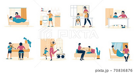 Parent kid daily life in quarantine condition set Parent kid daily life in quarantine condition set 70836876