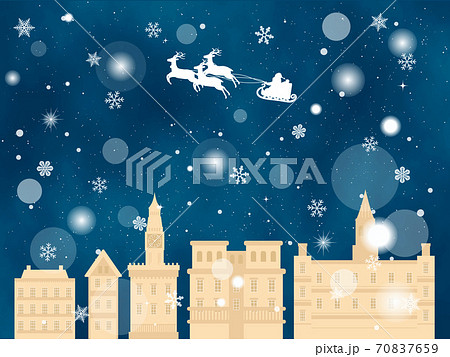 クリスマス 雪の降る洋風の街 風景イラストのイラスト素材