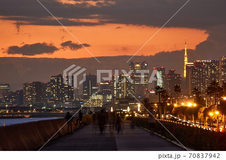 千葉県　リゾートタウンの夜景　舞浜遊歩道 70837942
