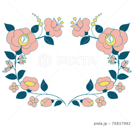花の飾りフレーム ハンガリー刺繍風のイラスト素材
