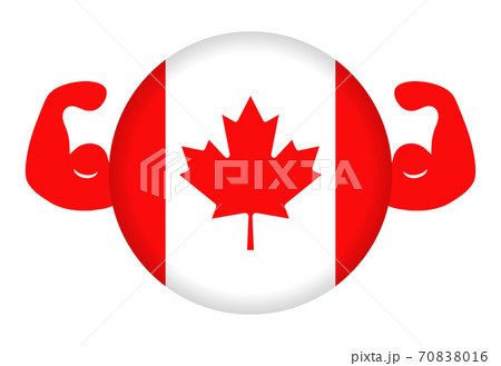 強いカナダのイメージイラスト 円形のカナダ国旗と力こぶ のイラスト素材