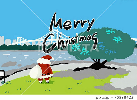 お台場から東京湾を望むサンタさんのクリスマスカードのイラスト素材 70839422 Pixta